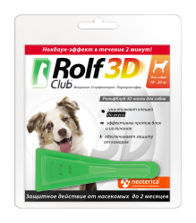 Rolf Club 3D Капли на холку для собак 10-20 кг (пипетка 1,5 мл) Экопром-Neoterica (фипронил — 9,8%,  D-цифенотрин — 5,2%,  пирипроксифен — 2%) - фото
