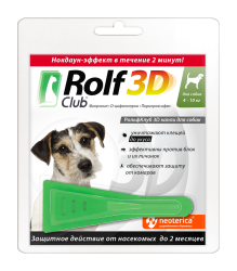 Rolf Club 3D Капли на холку для собак 4-10 кг (пипетка 1 мл) Экопром-Neoterica (фипронил — 9,8%,  D-цифенотрин — 5,2%,  пирипроксифен — 2%) - фото