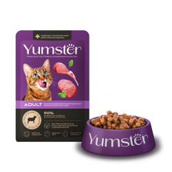 YUMSTER Adult Мясные кусочки с ягненком в соусе для кошек (пауч 85 г) - фото