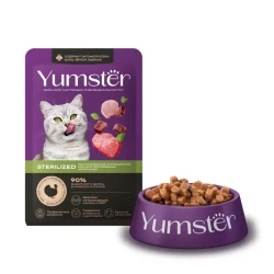 YUMSTER Sterilized Мясные кусочки с индейкой и печенью в соусе для стер. кошек (пауч 85 г) - фото
