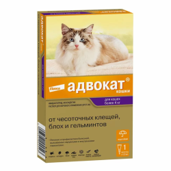 АДВОКАТ (ADVOCATE) Капли на холку для кошек свыше 4 кг (1 пипетка х 0,8 мл - инд.упаковка) Bayer-Elanco (Имидаклоприд 10% + моксидектин 1%) - фото