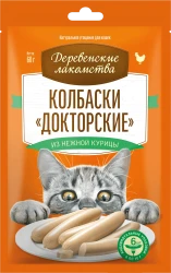 ДЕРЕВЕНСКИЕ ЛАКОМСТВА Колбаски «Докторские» из нежной курицы, для кошек (60 г) - фото