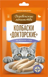 ДЕРЕВЕНСКИЕ ЛАКОМСТВА Колбаски «Докторские» из нежной утки, для кошек (60 г) - фото