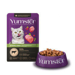 YUMSTER Sterilized Мясные кусочки с говядиной и брусникой в соусе для стерилизованных кошек (пауч 85 г) - фото
