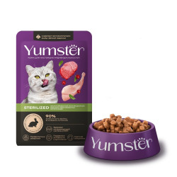 YUMSTER Sterilized Мясные кусочки с кроликом и клюквой в соусе для стерилизованных кошек (пауч 85 г) - фото