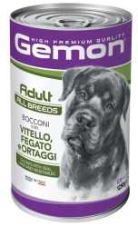 GEMON DOG Adult Bocconi with veal-liver-veg (банка 1250 г) Кусочки с телятиной, печенью и овощами для собак - фото