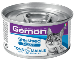 GEMON CAT Mousse sterilised tuna-pork (85 г) МУСС для стерилизованных кошек с тунцом и свининой - фото