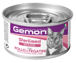 GEMON CAT Mousse sterilised chicken-liver (85 г) МУСС для стерилизованных кошек с курицей и печенью - фото