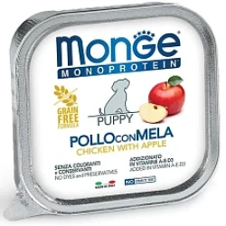MONGE Monoprotein PUPPY (лоток 150 г) Паштет из курицы с яблоком для щенков и беременных собак - фото