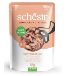 SCHESIR Cat Tuna wiht Salmone (пауч 85 г) Тунец с лососем, в желе - фото