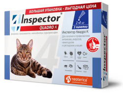 ИНСПЕКТОР Quadro K Капли на холку для кошек 1-4 кг (3 пипетки х 0,4 мл) Экопром-Neoterica (Фипронил 10,7% + празиквантел 4,28% + пирипроксифен 2,14% + моксидектин 1,07%) - фото