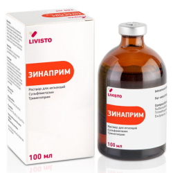 ЗИНАПРИМ Раствор для инъекций (100 мл) Livisto-Invesa (Сульфадимидин 20%  + триметоприм 4%)  - фото