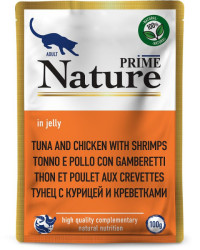 PRIME NATURE Tuna and chiken with shrimps (пауч 100 г) тунец с курицей и креветками для кошек, в желе - фото