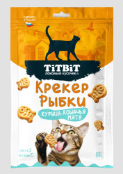 TiTBiT Крекер рыбки для кошек со вкусом курица-кошачья мята (80 г) - фото