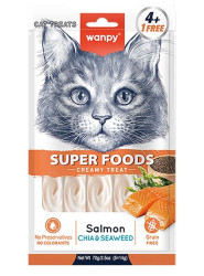 WANPY SUPER FOODS Нежное пюре из лосося с семенами чиа и водорослями для кошек (5 х 14 г) - фото
