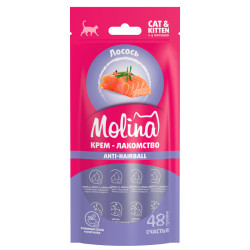 MOLINA Крем-лакомство с лососем для кошек Hairball - вывод комков шерсти (48 г = 4 х 12 г) - фото