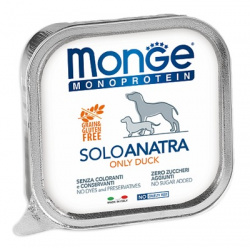MONGE SOLO Monoprotein Duck (лоток 150 г) монопротеиновый паштет с уткой для собак - фото